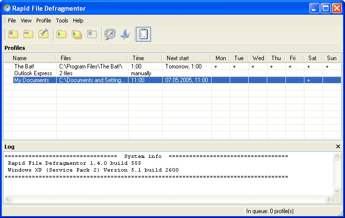 Rapid File Defragmentor: Главное окно